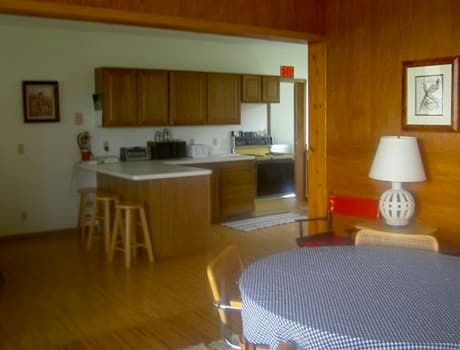 Lodge interior — kitchen and dining area